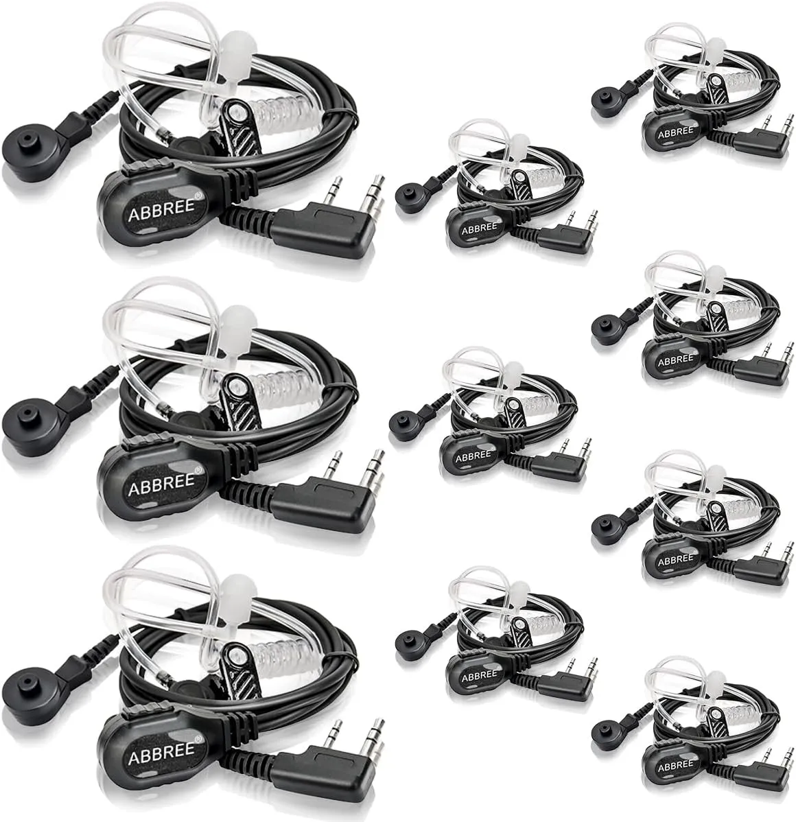 Walkie Talkie Earpiece with Mic 2-Pin Detachable Air Acoustic Tube Headset Two Way Radio Earpiece for UV-5R BF-F8HP PRO 5RM K5PLUS UV-5G Plus GM21 GM-15 PRO UV-32 AR-152 BF-888S Ham Radio,10Pack