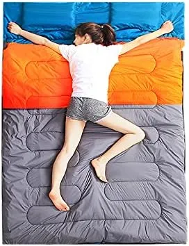 Warm Double Sleeping Bag Men and Women Sleeping Bag Outdoor Camping Ultra Light Adult Suitable for Hiking Soft Stitchable,Blue