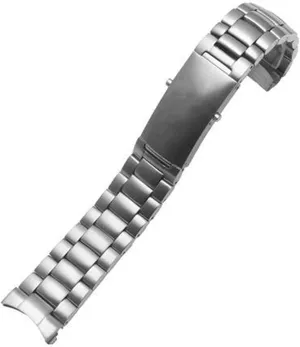 Watch Strap Solid Tapered Strap with Curved End Stainless Steel Strap with Safety Buckle 20mm and 22mm Overall Strap Black, Silver (3Beads Silvery 20mm)