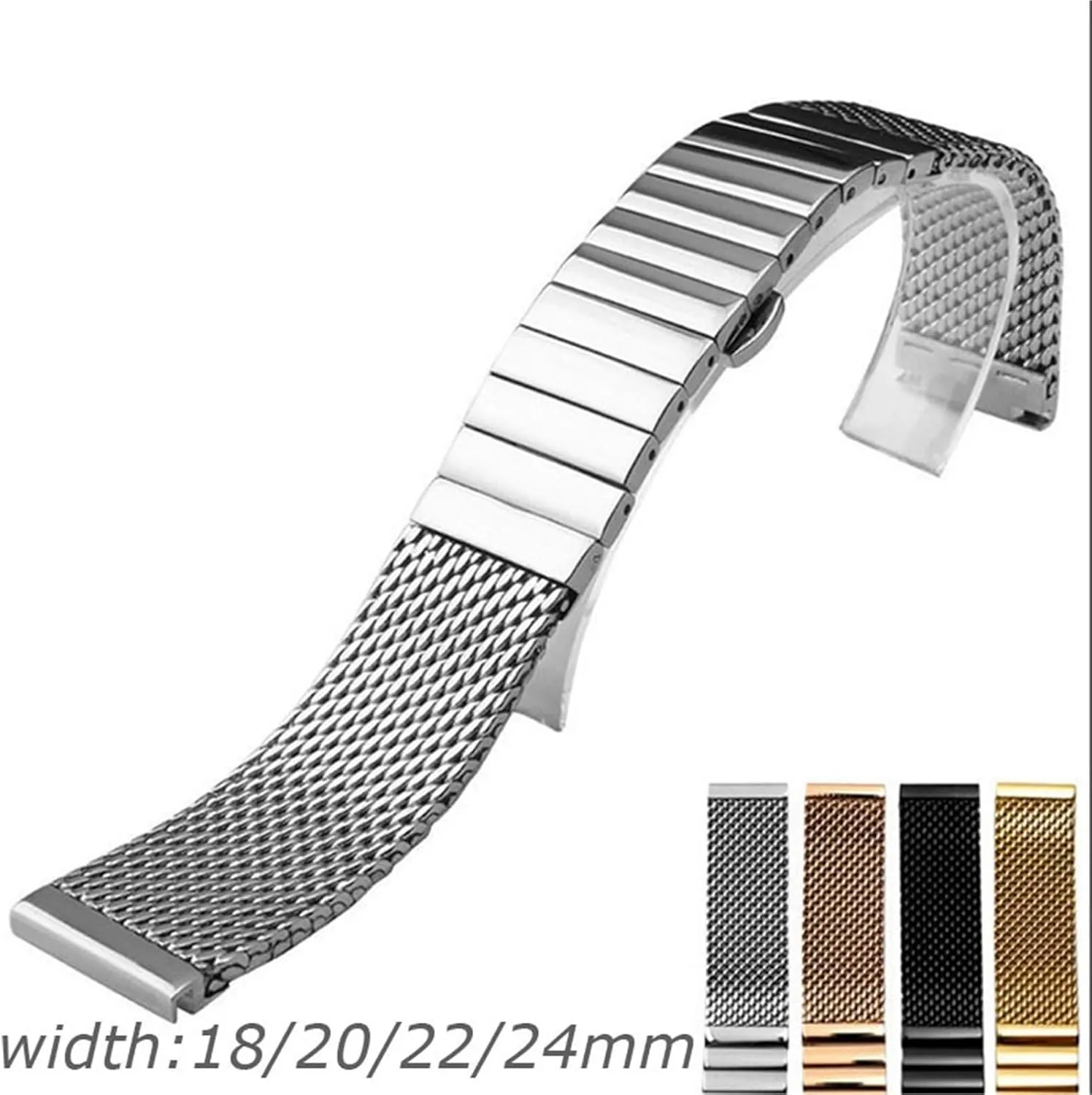 Watch Strap Stainless Steel Watch Band 20mm 22mm Watch Strap 2 In 1 Single Link Replacement Bands