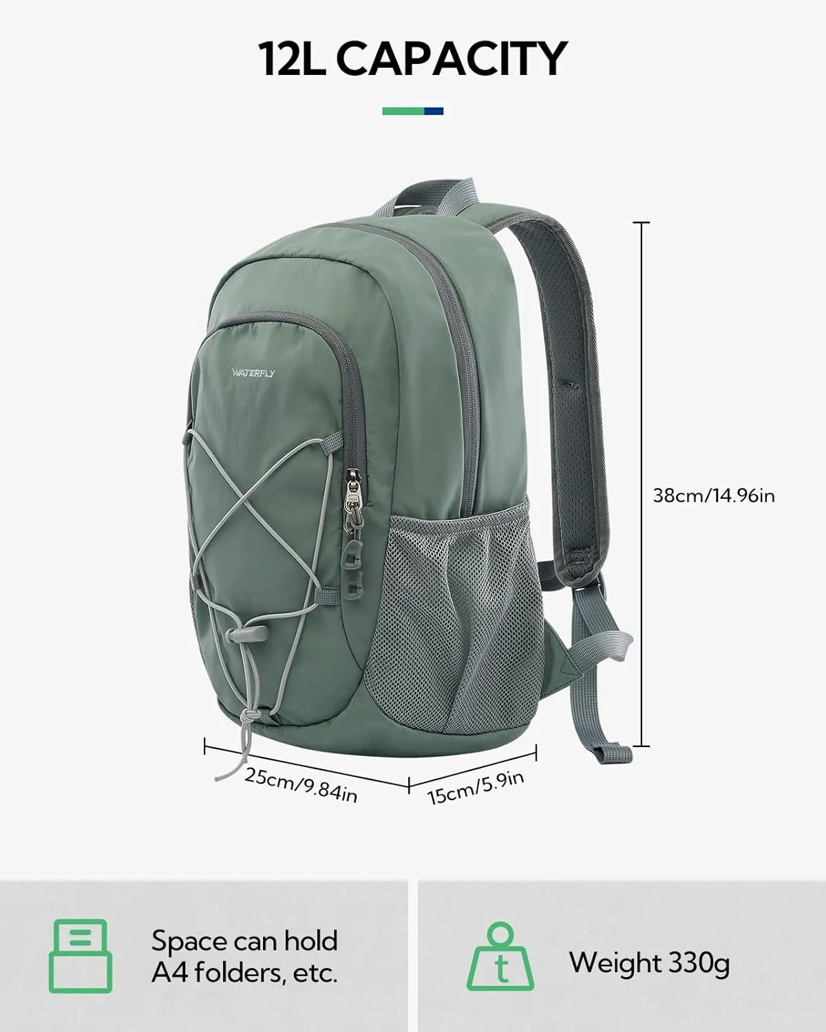 WATERFLY 12L Small Hiking Backpack: Day Pack Lightweight Travel Bag Camping Fitness Cycling Outdoor Sports Daypack For Women Men