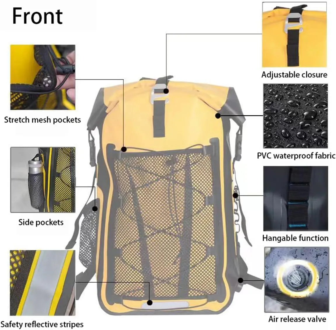 Waterproof Backpack Kayak Dry Bag Backpack Waterproof 30L, Lightweight Roll Top Dry Bag for Boating Surfing Camping (Black,30L)