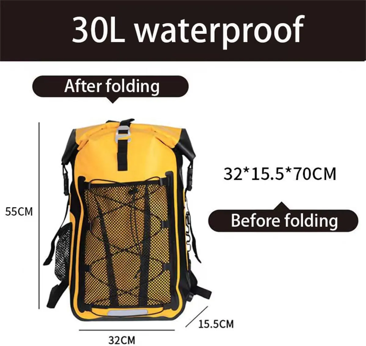 Waterproof Backpack Kayak Dry Bag Backpack Waterproof 30L, Lightweight Roll Top Dry Bag for Boating Surfing Camping (Black,30L)