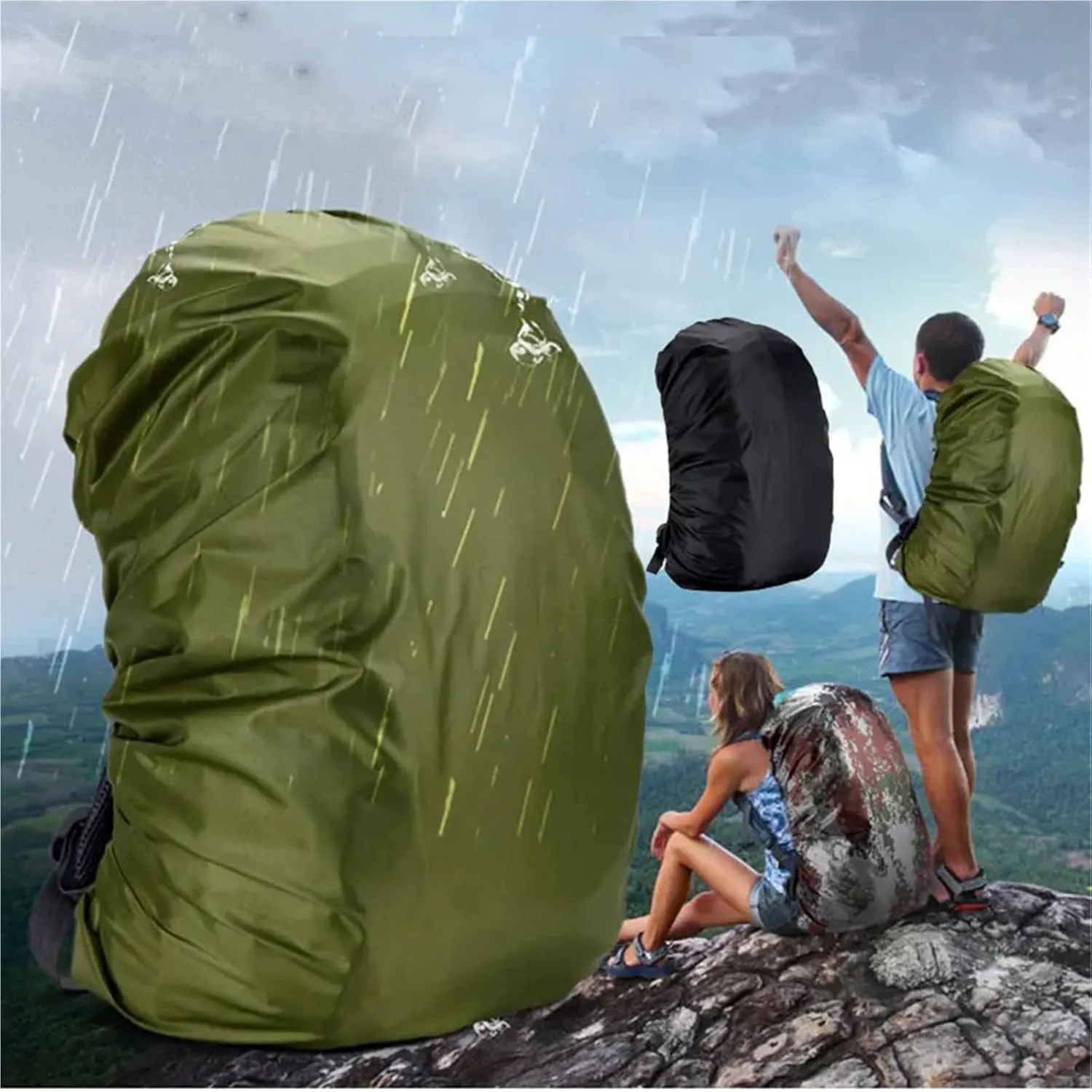 Waterproof Backpack Rain Cover 2pcs Waterproof Backpack Rain Cover Rain Cover Backpack Waterproof Bag Hiking Camping Bags Large Rain Cover for Hiking，Camping(90-120L Green)