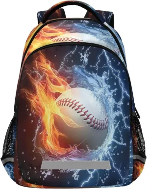 Waterproof Backpack with Baseball Water Fire Design - Lightweight Ergonomic Daypack for Commute, Travel（178）
