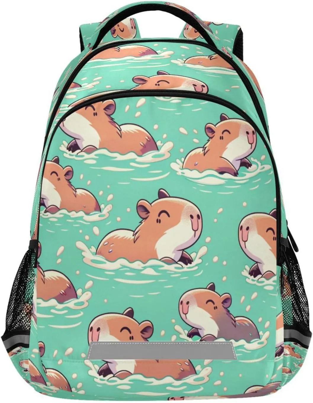 Waterproof Backpack with Swimming Capybaras Design - Lightweight Ergonomic Daypack for Commute, Travel（494）