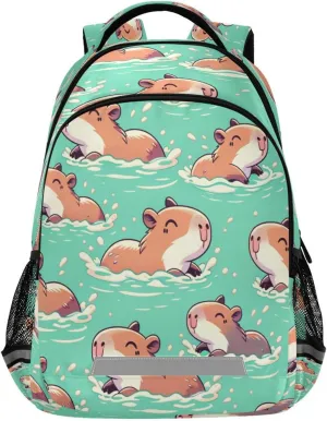 Waterproof Backpack with Swimming Capybaras Design - Lightweight Ergonomic Daypack for Commute, Travel（494）