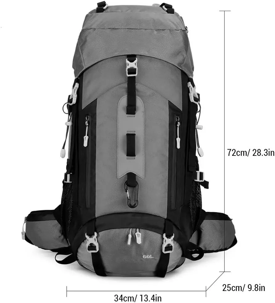 Waterproof Backpacking Mountaineering Backpack 60L Hiking Backpack Large Capacity Camping Backpack