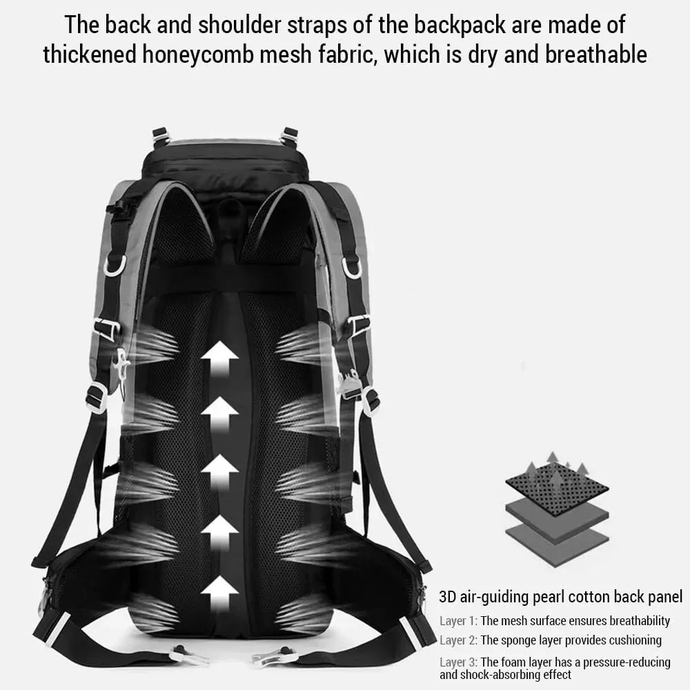 Waterproof Backpacking Mountaineering Backpack 60L Hiking Backpack Large Capacity Camping Backpack