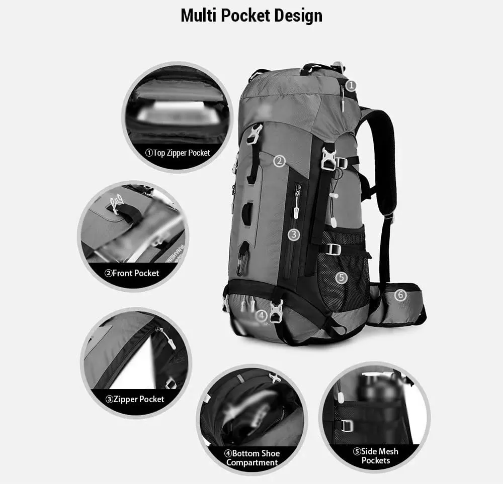 Waterproof Backpacking Mountaineering Backpack 60L Hiking Backpack Large Capacity Camping Backpack