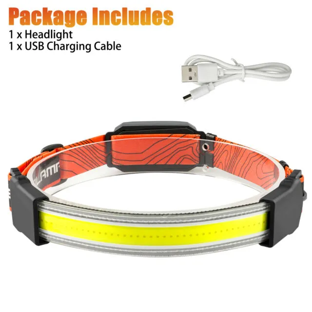 Waterproof COB LED Headlamp Rechargeable Headband Light USB Headlight Flashlight