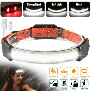 Waterproof COB LED Headlamp Rechargeable Headband Light USB Headlight Flashlight