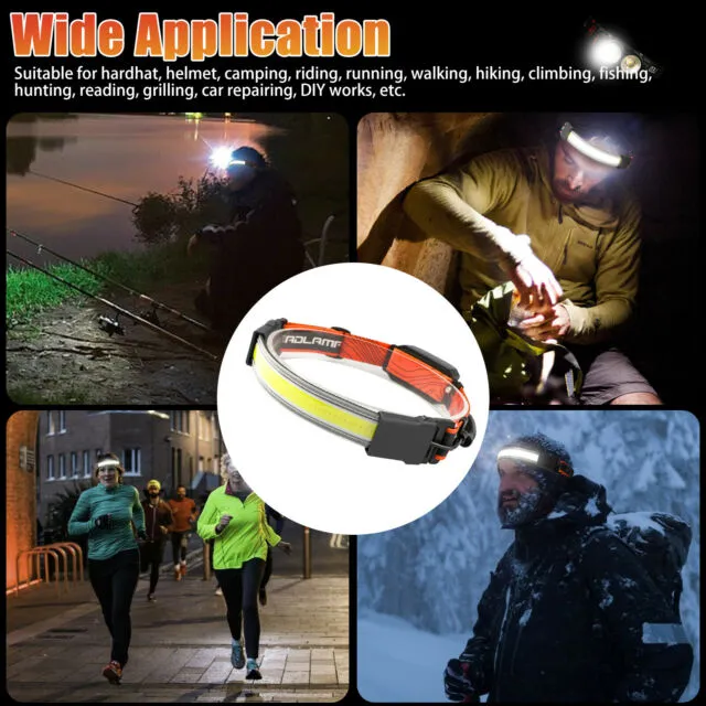 Waterproof COB LED Headlamp Rechargeable Headband Light USB Headlight Flashlight