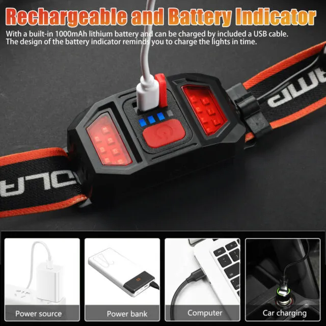 Waterproof COB LED Headlamp Rechargeable Headband Light USB Headlight Flashlight