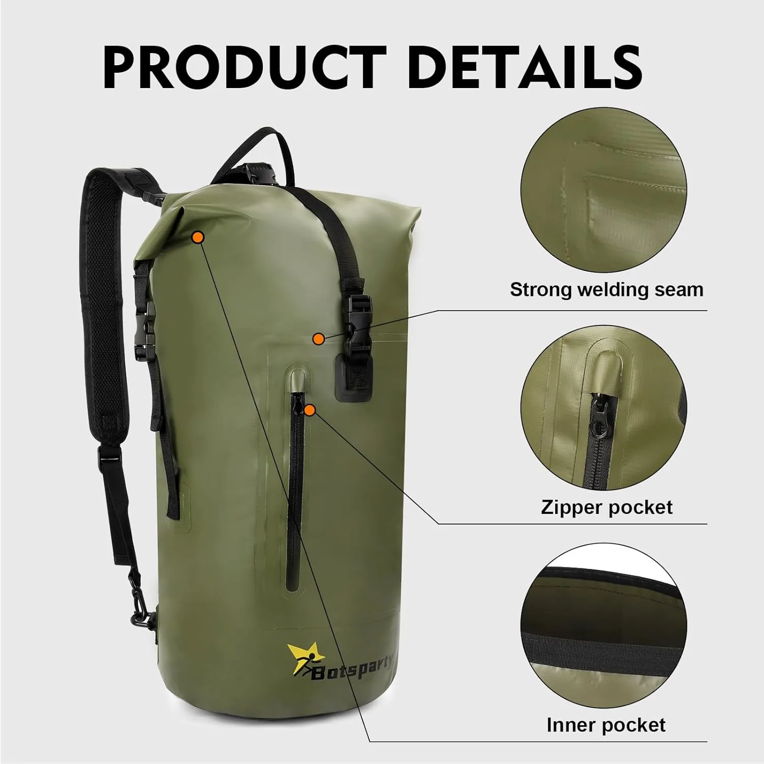 Waterproof Dry Bag Backpack - Lightweight Hiking Pack with Zippered Pocket for Camping, Kayaking, Travel, Hiking, Fishing, Outdoor Enthusiasts（25L）