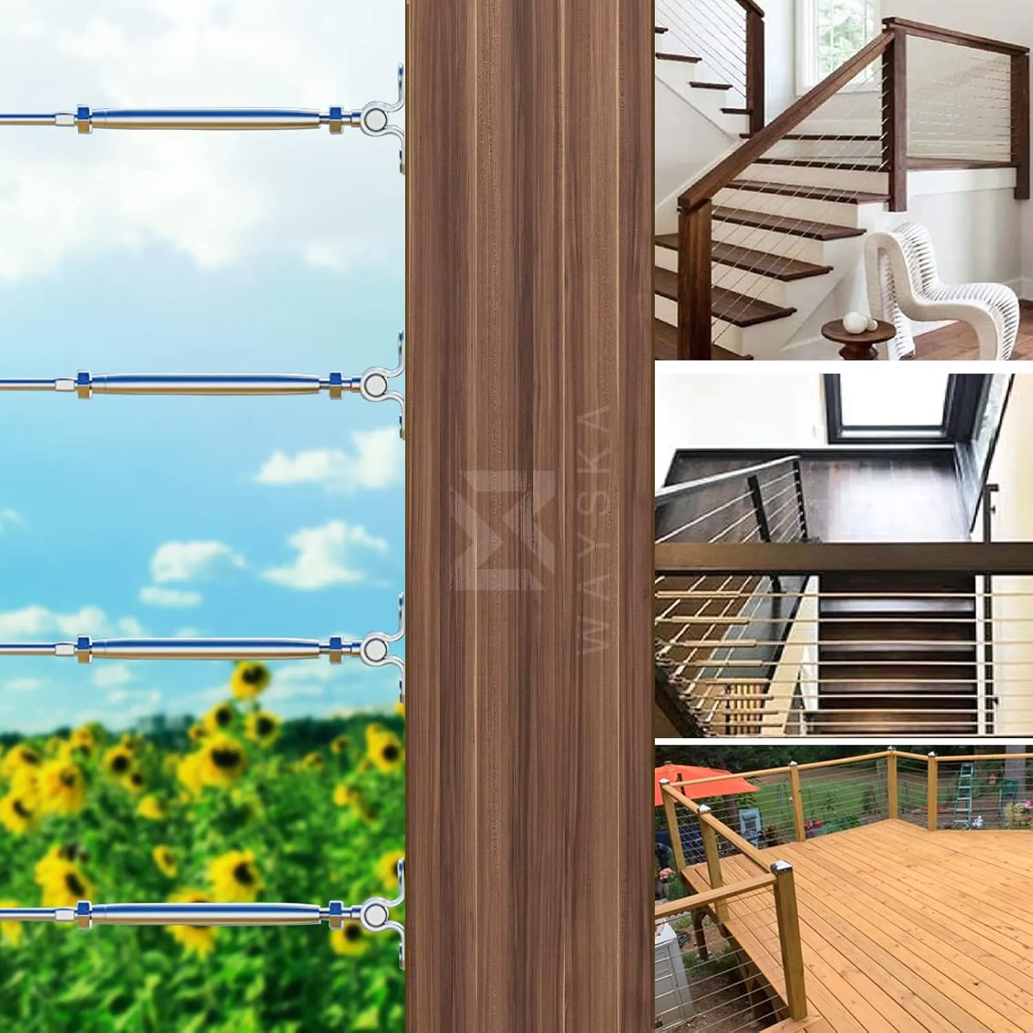 WAYSKA 12 Pairs T316 Stainless Steel Cable Railing Kit Fit 3/16" Stainless Steel Cable Wire Rope, Swage Toggle Turnbuckle Tensioner and End Fittings for Cable Railing System
