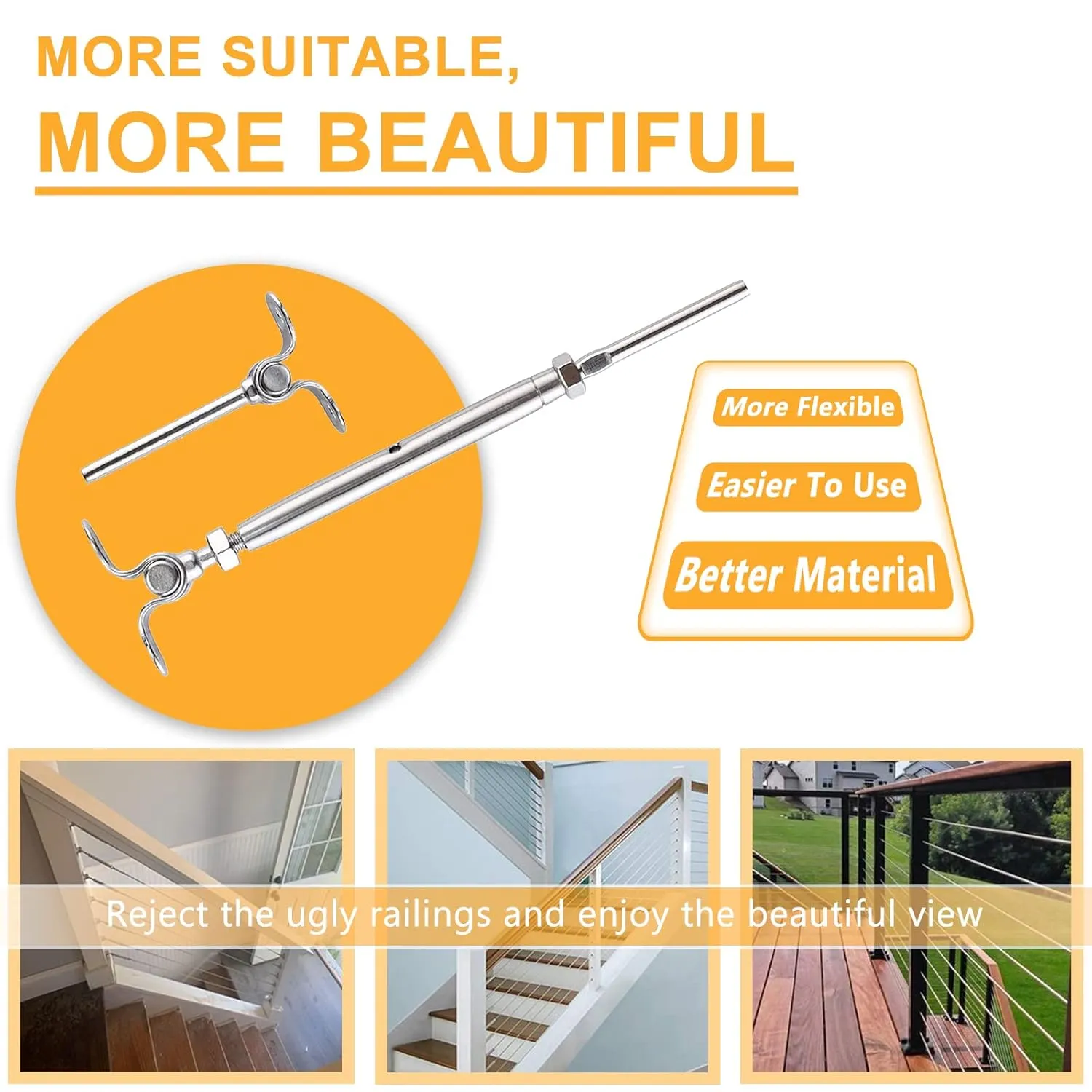 WAYSKA 12 Pairs T316 Stainless Steel Cable Railing Kit Fit 3/16" Stainless Steel Cable Wire Rope, Swage Toggle Turnbuckle Tensioner and End Fittings for Cable Railing System
