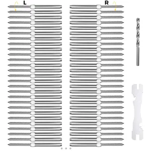 WAYSKA 80 Pack T316 Marine Grade Stainless Steel Cable Railing Hardware kit, 3/16" Right & Left Handed Thread Swage Lag Screws for Wood Post, DIY Deck Cable Railing System, Wrench Included(40 Pairs)