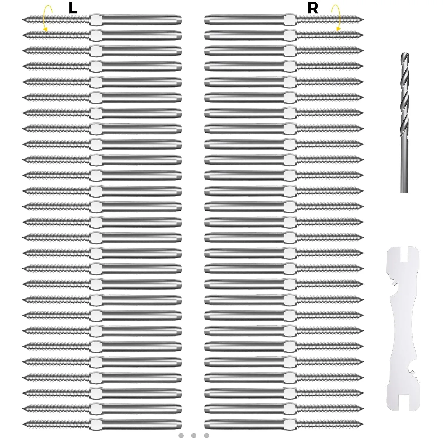 WAYSKA 80 Pack T316 Marine Grade Stainless Steel Cable Railing Hardware kit, 3/16" Right & Left Handed Thread Swage Lag Screws for Wood Post, DIY Deck Cable Railing System, Wrench Included(40 Pairs)