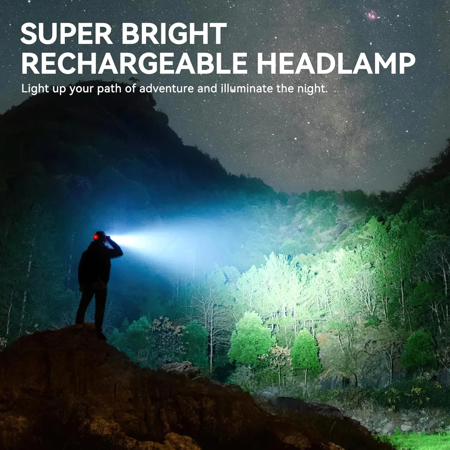 WdtPro Headlamp Rechargeable High Lumes, 2 Pack Lightweight Head Lamp with 3 Powered Bright LED Headlights, 90°Adjustable 4 2 Modes & Tail Lights Waterproof Headlamp for Adult Outdoor Camping Hunting