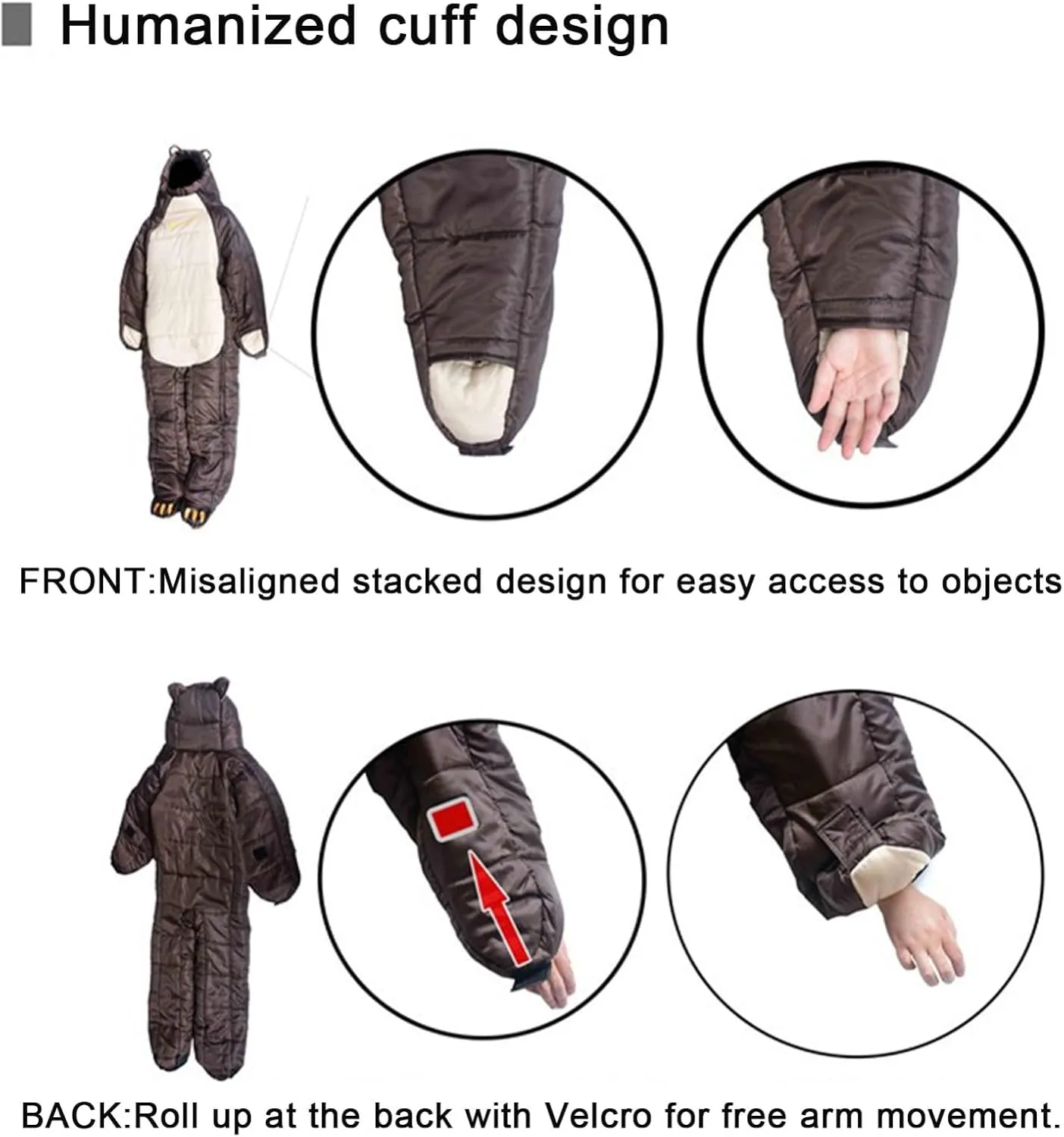 Wearable Bear Sleeping Bag, Adults Full Body Lightweight Waterproof Sleeping Bags Suit for Camping Traveling All Season with Zipper