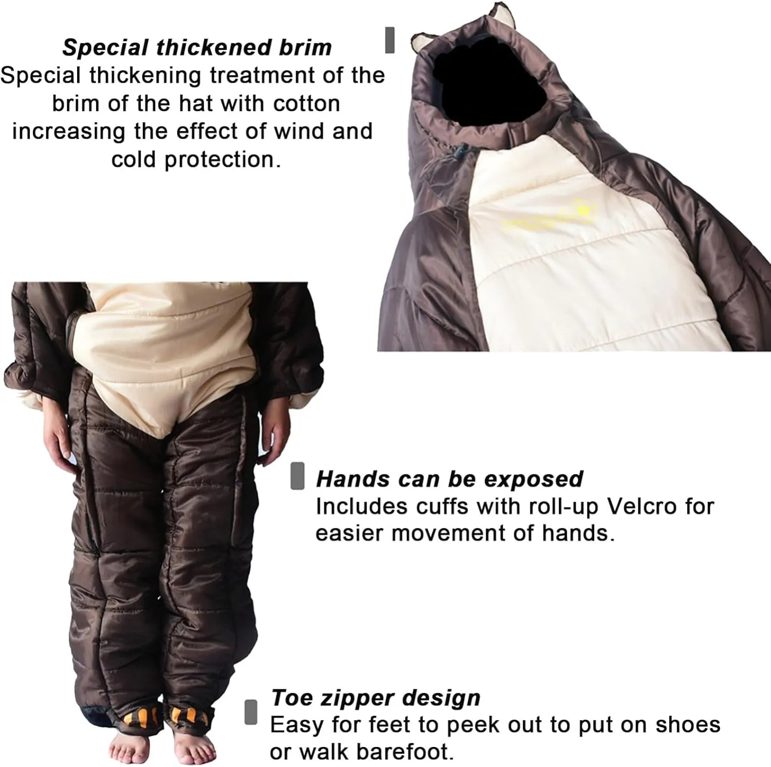 Wearable Bear Sleeping Bag, Adults Full Body Lightweight Waterproof Sleeping Bags Suit for Camping Traveling All Season with Zipper