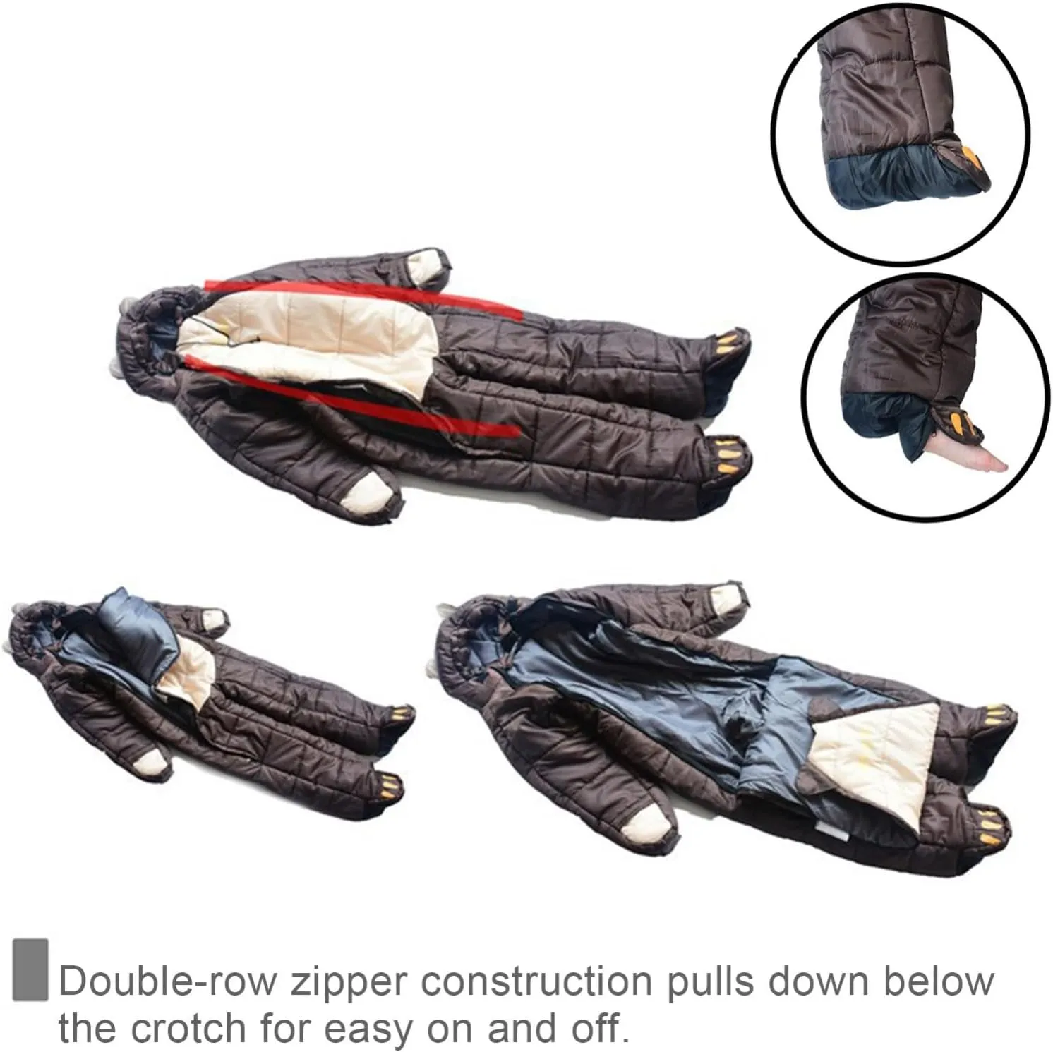 Wearable Bear Sleeping Bag, Adults Full Body Lightweight Waterproof Sleeping Bags Suit for Camping Traveling All Season with Zipper