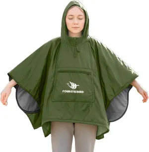 Wearable Hooded Poncho Sleeping Bag Water Resistant Windproof 2 in 1 Spring Poncho Blanket for Camping, Hikes