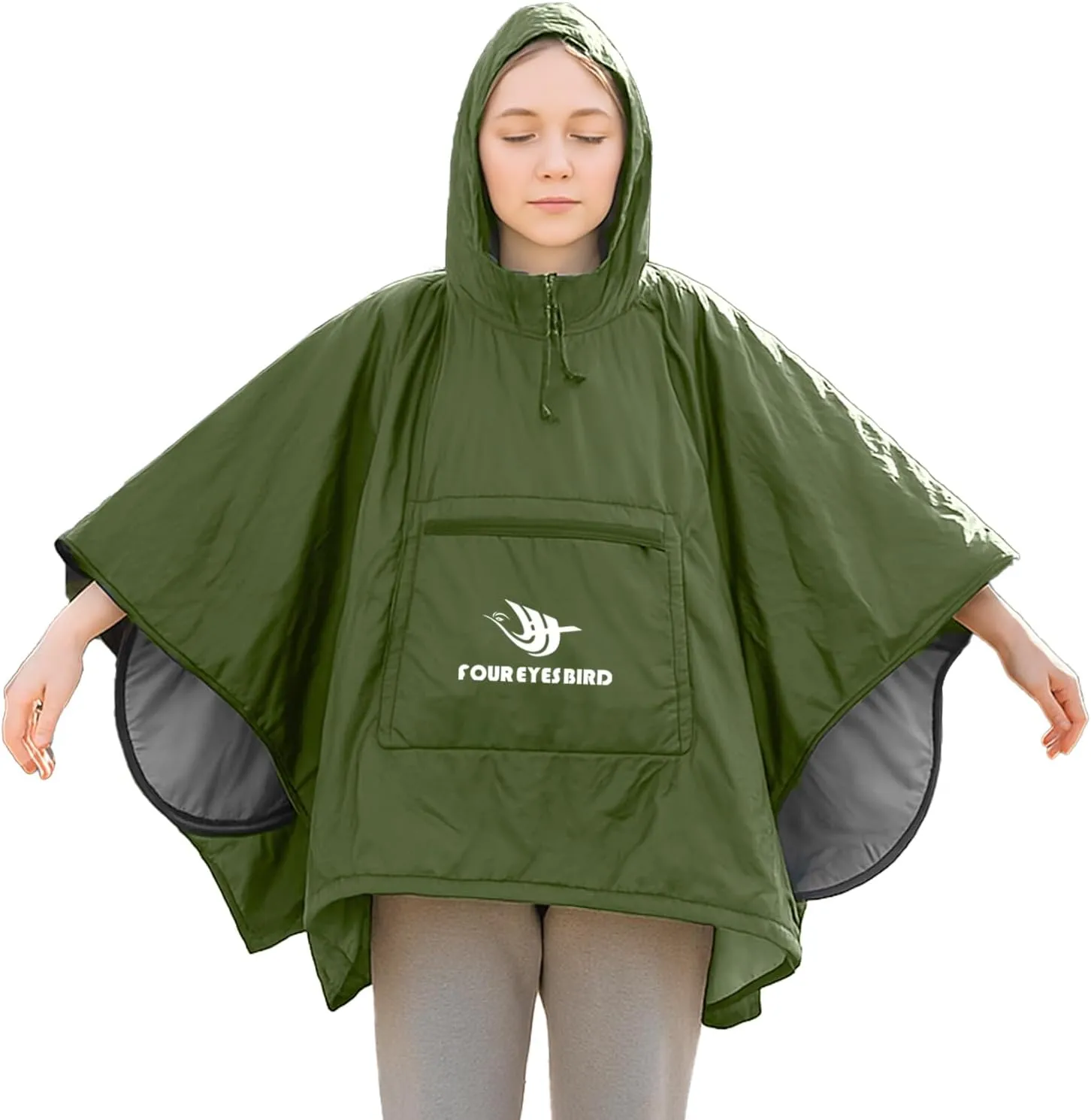 Wearable Hooded Poncho Sleeping Bag Water Resistant Windproof 2 in 1 Spring Poncho Blanket for Camping, Hikes