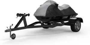 Weatherproof Jet Ski Cover Compatible with Yamaha Wave Runner FX HO 2022-2023 - Gray/Black Color - All Weather - Trailerable - Protects from Rain, Sun, UV Rays, and More! Includes Straps and Bag