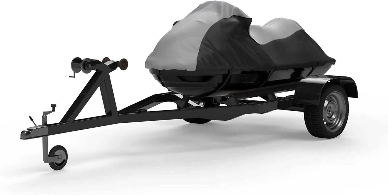 Weatherproof Jet Ski Cover Compatible with Yamaha Wave Runner FX HO 2022-2023 - Gray/Black Color - All Weather - Trailerable - Protects from Rain, Sun, UV Rays, and More! Includes Straps and Bag