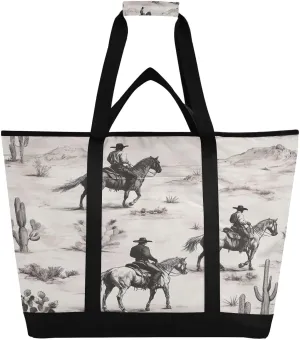 Western Desert Cowboy Reusable Insulated Lunchbox Cooler Bag, Leakproof Kitchen Grocery Bag Collapsible Portable Cooler Tote Bag for Picnic, Camping, Office, Travel