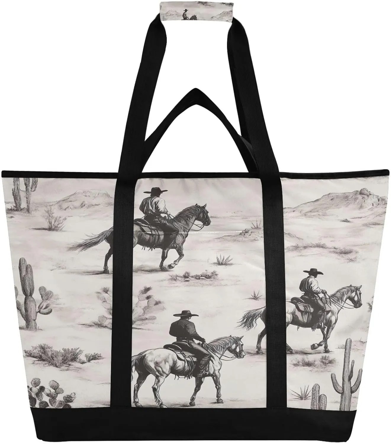 Western Desert Cowboy Reusable Insulated Lunchbox Cooler Bag, Leakproof Kitchen Grocery Bag Collapsible Portable Cooler Tote Bag for Picnic, Camping, Office, Travel