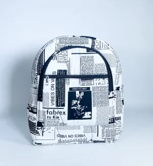 White & Black Newspaper Print Backpack