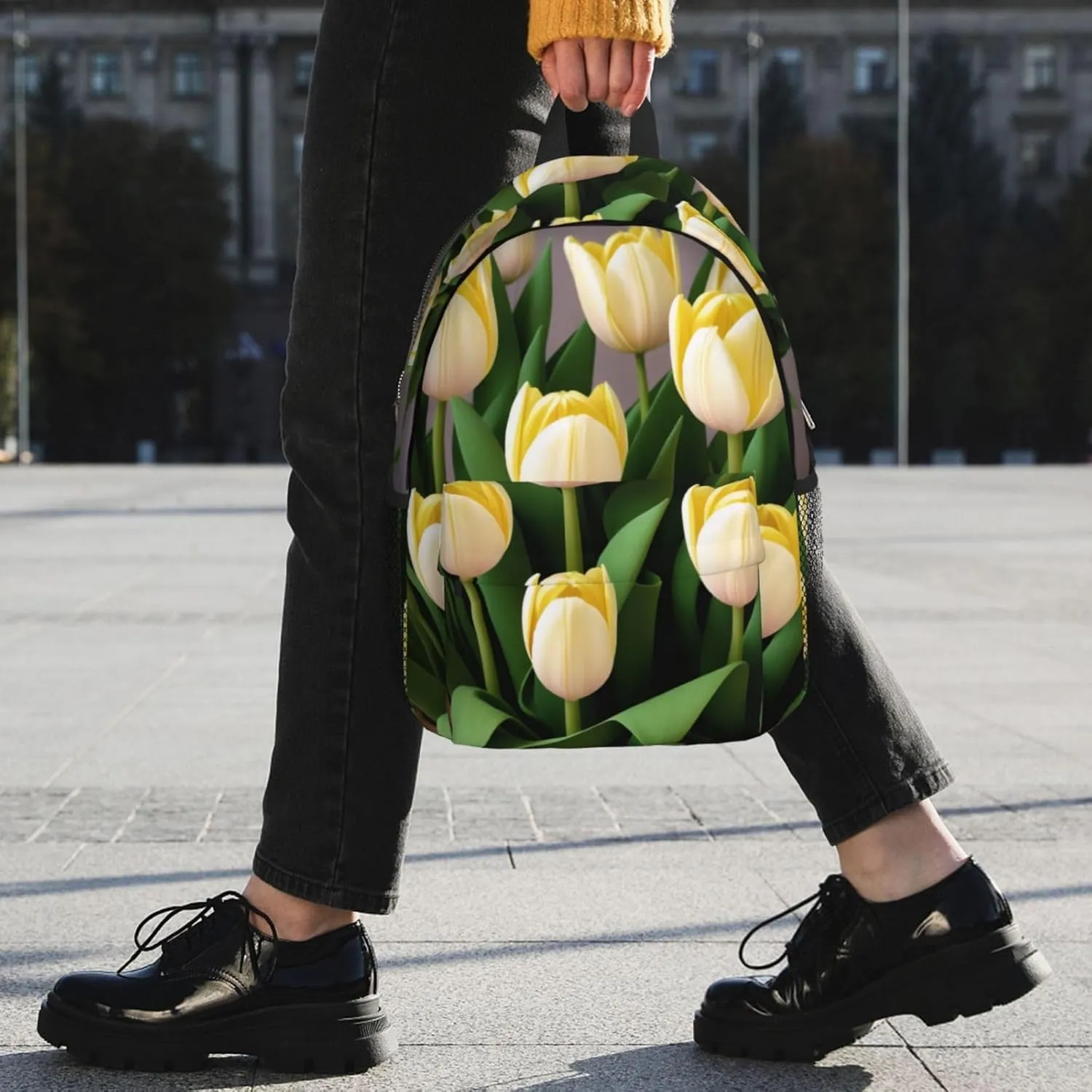 White Yellow Tulips Backpack Lightweight Casual Backpack Double Shoulder Bag Travel Daypack With Laptop Compartmen