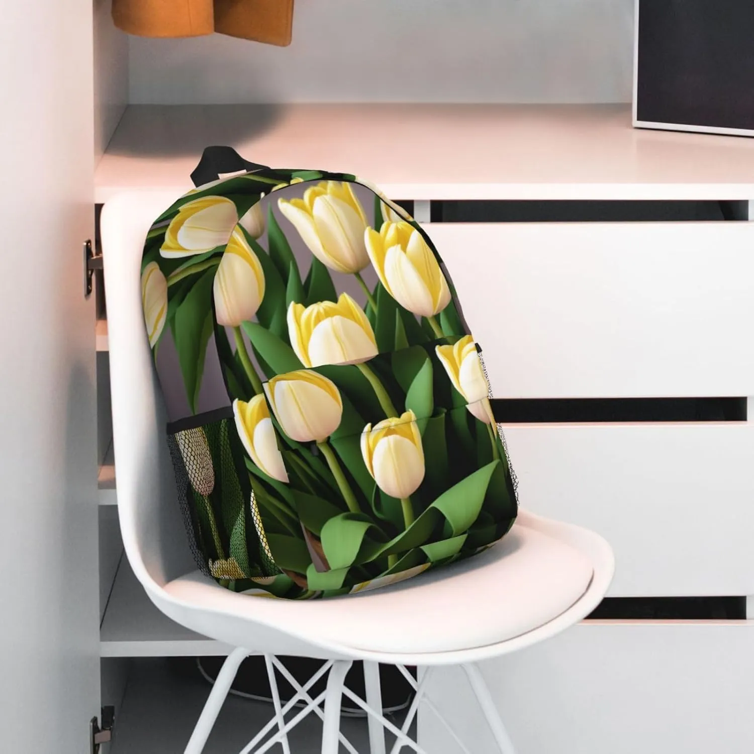 White Yellow Tulips Backpack Lightweight Casual Backpack Double Shoulder Bag Travel Daypack With Laptop Compartmen