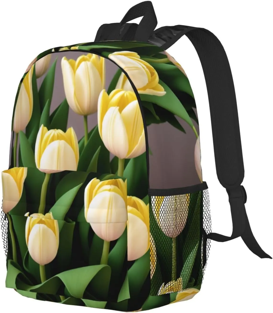 White Yellow Tulips Backpack Lightweight Casual Backpack Double Shoulder Bag Travel Daypack With Laptop Compartmen
