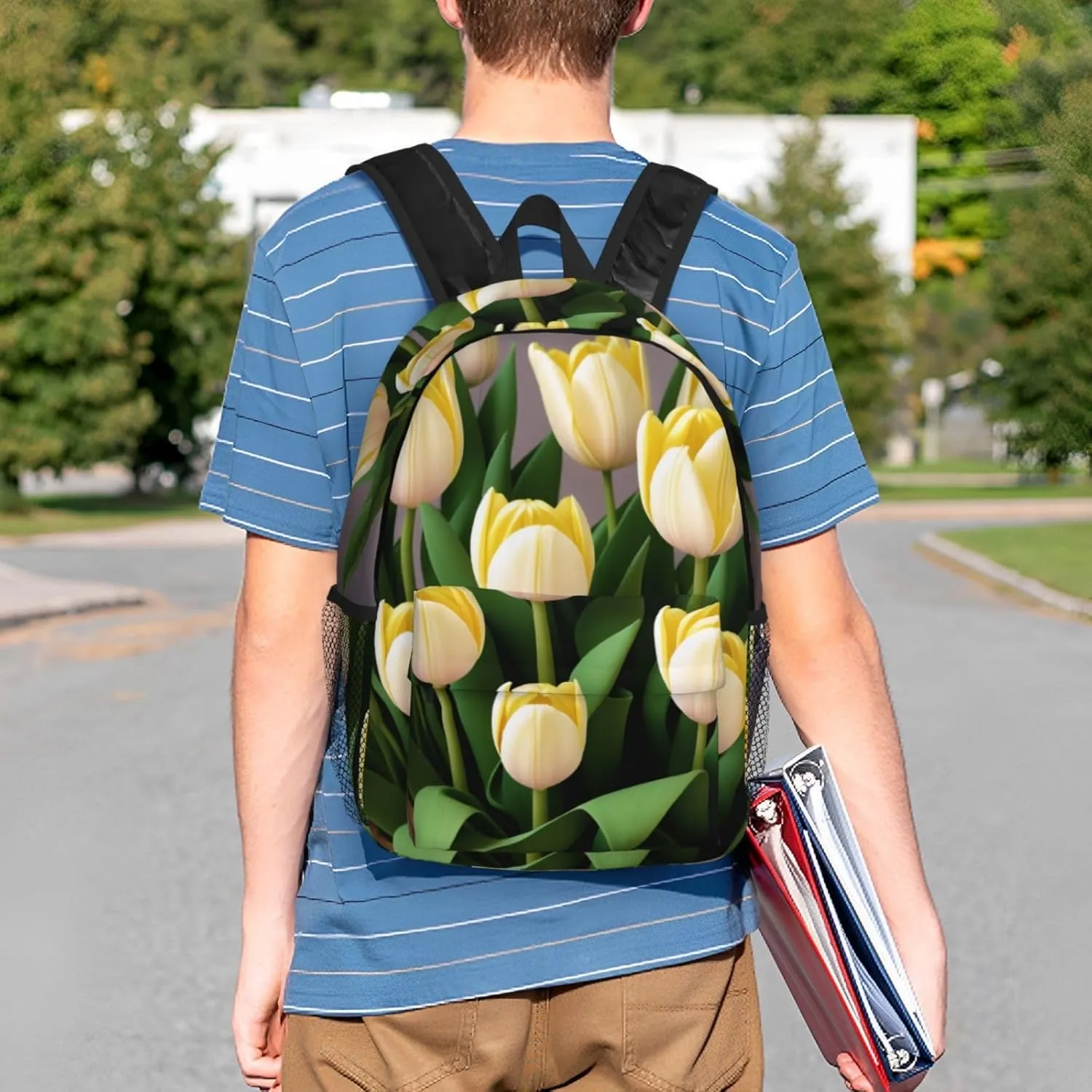 White Yellow Tulips Backpack Lightweight Casual Backpack Double Shoulder Bag Travel Daypack With Laptop Compartmen