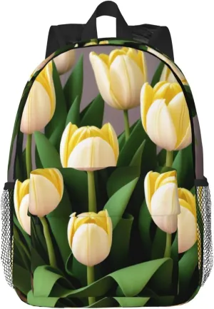 White Yellow Tulips Backpack Lightweight Casual Backpack Double Shoulder Bag Travel Daypack With Laptop Compartmen