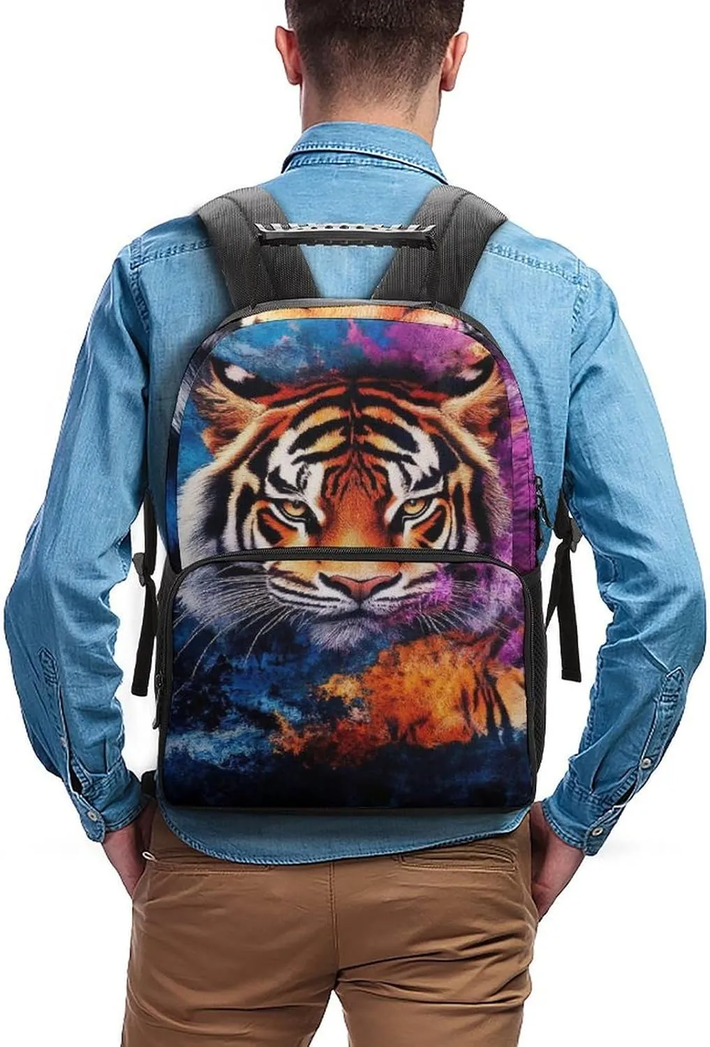 Wild Angry Tiger Art Daypack Polyester Anti-Theft Multipurpose Bookbag Big Capacity Gym Outdoor Hiking Backpack With Adjustable Shoulder Straps