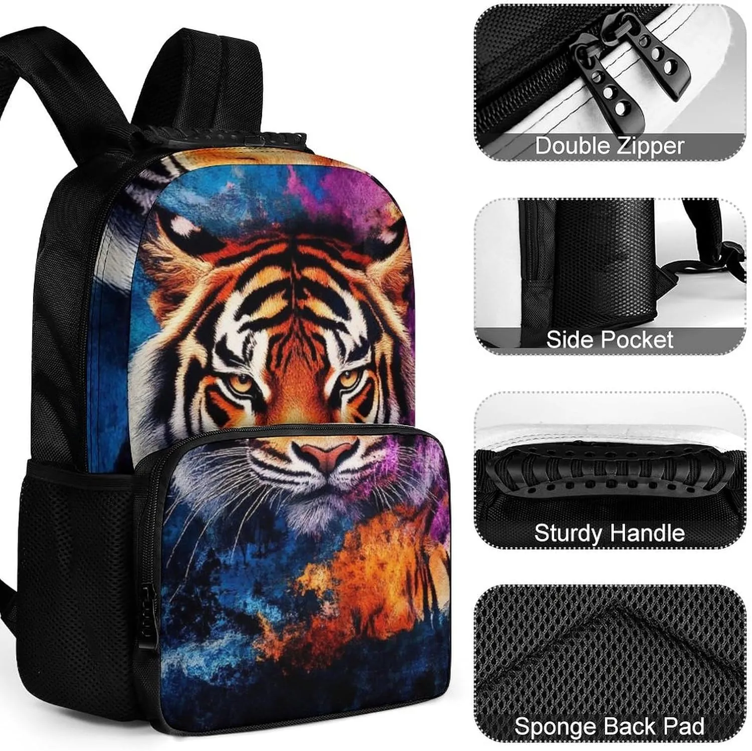 Wild Angry Tiger Art Daypack Polyester Anti-Theft Multipurpose Bookbag Big Capacity Gym Outdoor Hiking Backpack With Adjustable Shoulder Straps