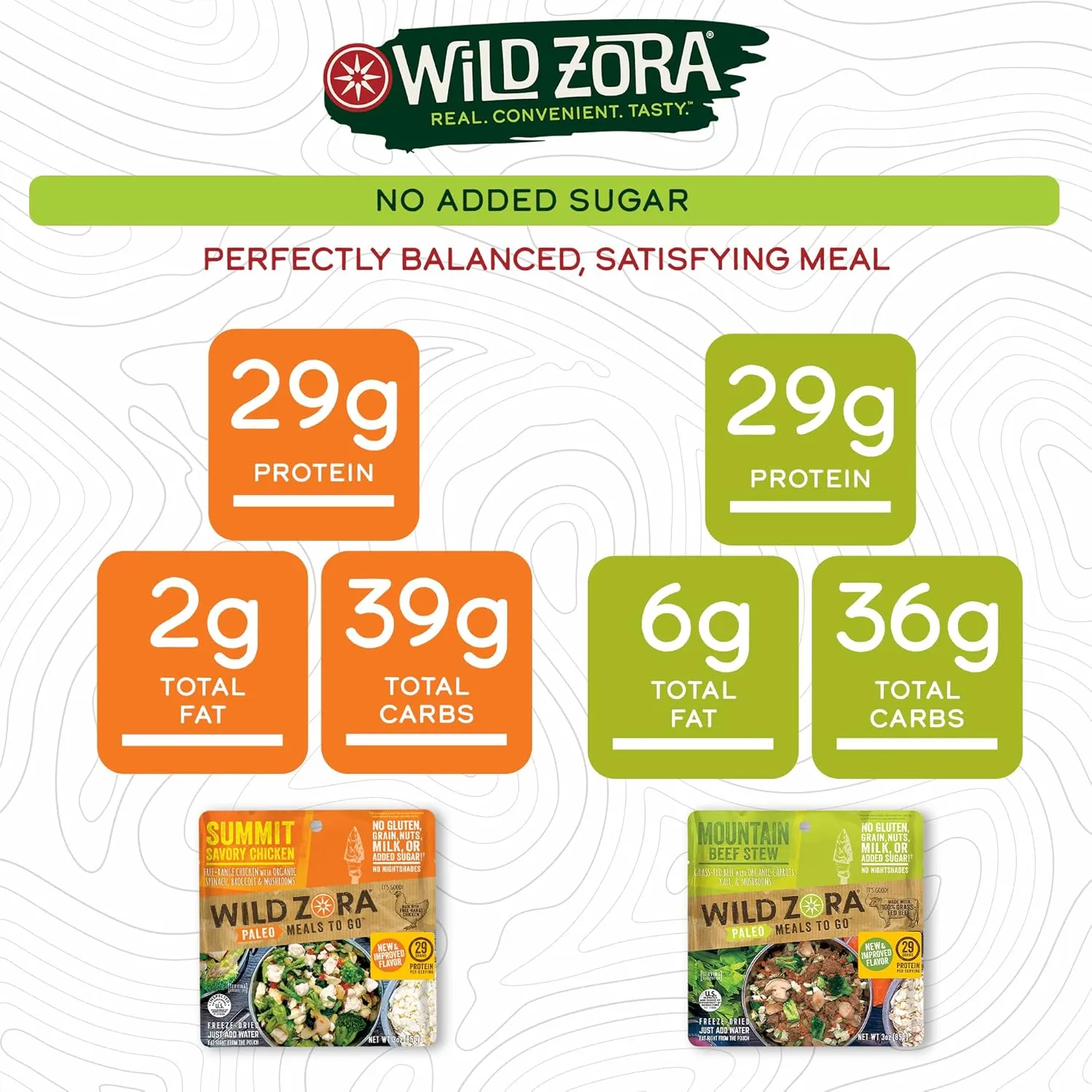 Wild Zora Paleo Freeze Dried Meals for Backpacking & Camping - Healthy Gluten Free & Grain Free Camping Meals/Backpacking Food   No Added Sugar - Great for Travel (AIP 4-pack)