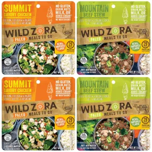 Wild Zora Paleo Freeze Dried Meals for Backpacking & Camping - Healthy Gluten Free & Grain Free Camping Meals/Backpacking Food   No Added Sugar - Great for Travel (AIP 4-pack)