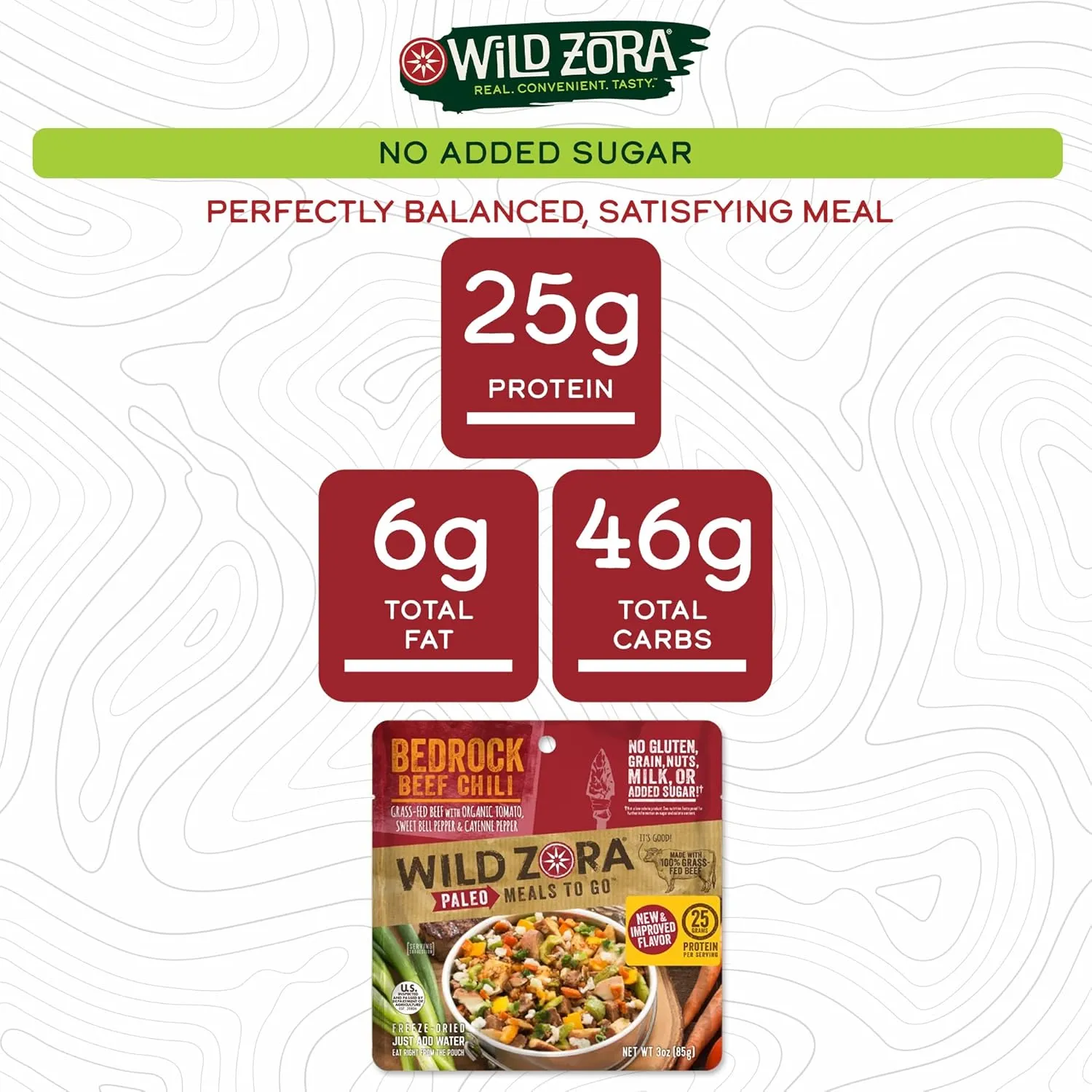 Wild Zora Paleo Freeze Dried Meals for Backpacking & Camping - Healthy Gluten Free & Grain Free Camping Meals/Backpacking Food   No Added Sugar - Great for Travel (Bedrock Beef Chili 2-pack)