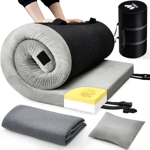 Willpo CertiPUR-US Memory Foam Camping Mattress with Travel Bag and 2 Interchangeable Covers, Lightweight Portable Sleeping Pad for Tents, Guest Beds, Home