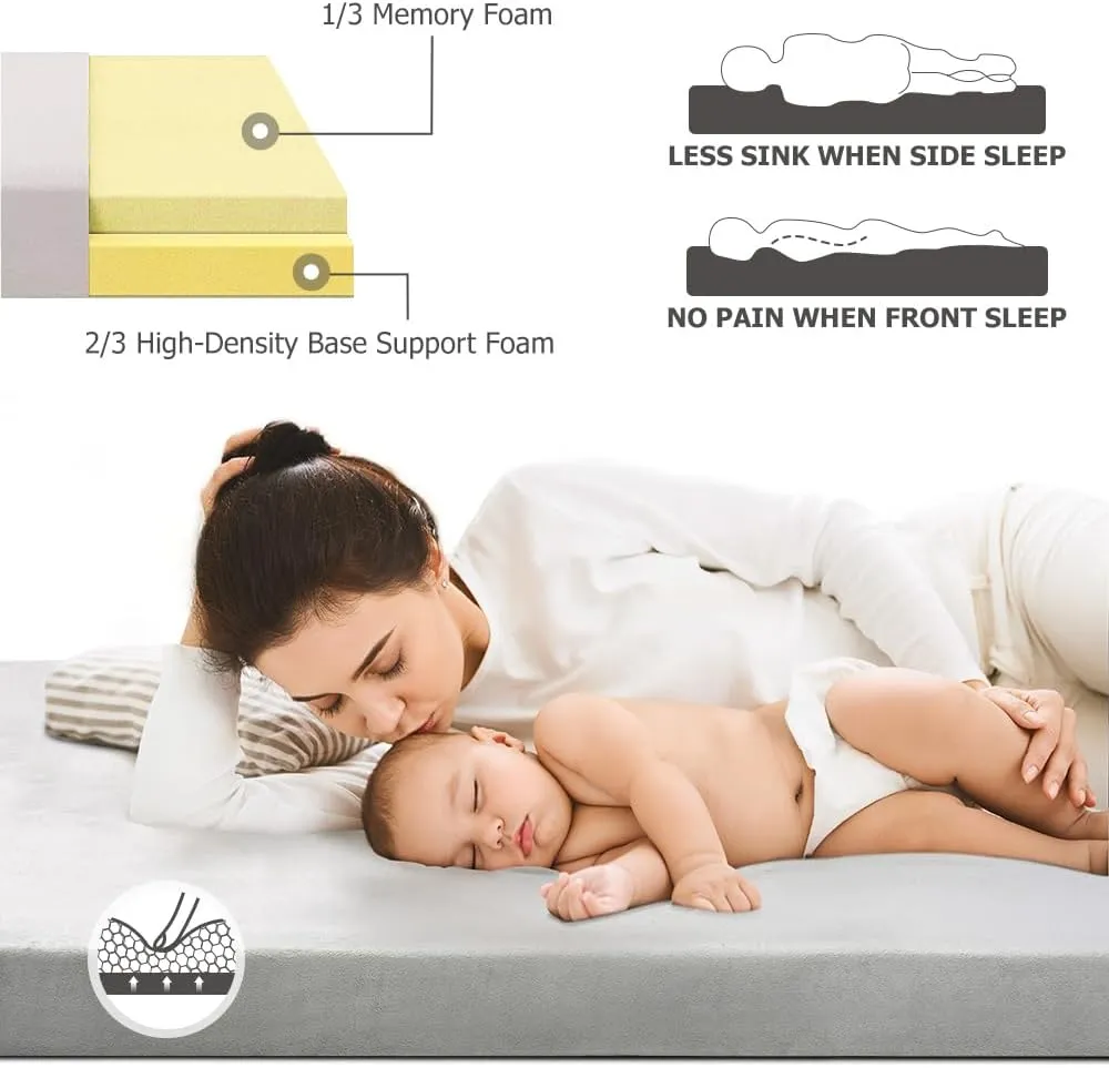 Willpo CertiPUR-US Memory Foam Camping Mattress with Travel Bag and 2 Interchangeable Covers, Lightweight Portable Sleeping Pad for Tents, Guest Beds, Home
