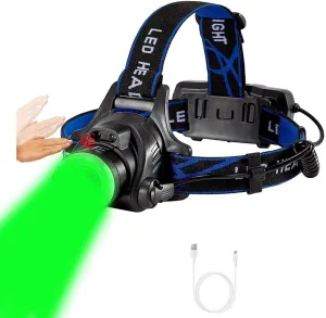 WINDFIRE Green Light Headlamp, Hunting Headlamps Rechargeable, Super Bright LED Zoomable Headlight Motion Sensor for Hog Coyote Varmint