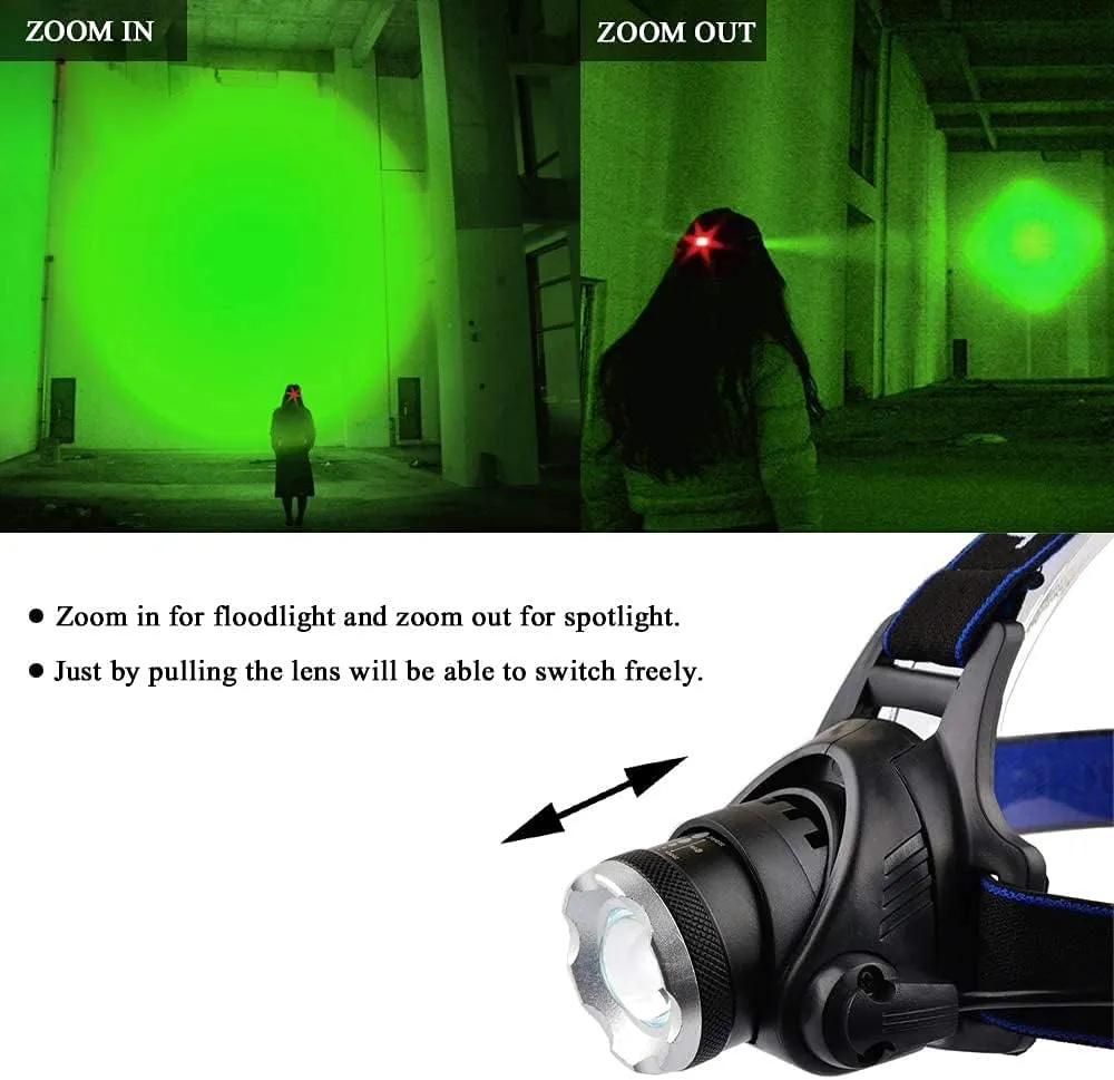 WINDFIRE Green Light Headlamp, Hunting Headlamps Rechargeable, Super Bright LED Zoomable Headlight Motion Sensor for Hog Coyote Varmint