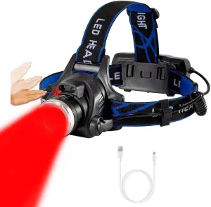 WINDFIRE Red Light Hunting Headlamp High Lumen, Super Bright LED Zoomable Head Lamp Motion Sensor, Headlight Rechargeable, Perfect for Astronomy, Aviation, Night Observation