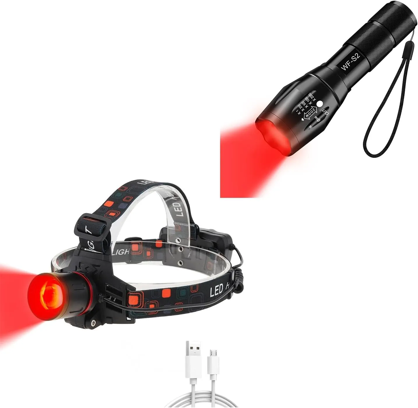 WINDFIRE Red Light Hunting Kit - Red Light Headlamp 3 Modes, Single Mode Red Light Tactical Flashlight, Zoomable, Water Resistance Red Light for Night Hunting, Astronomy, Aviation, Night Observation